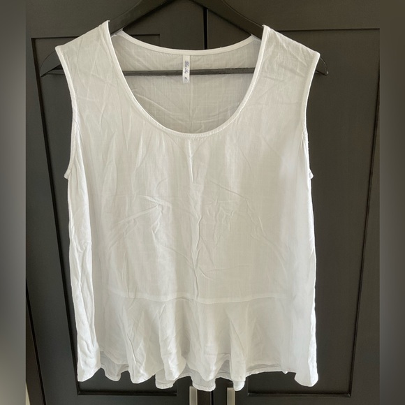 🇨🇦 Blue Sky Ginny Tank White Sleeveless Linen/Bamboo Scoop Neck Top Sz S EUC - Picture 5 of 10